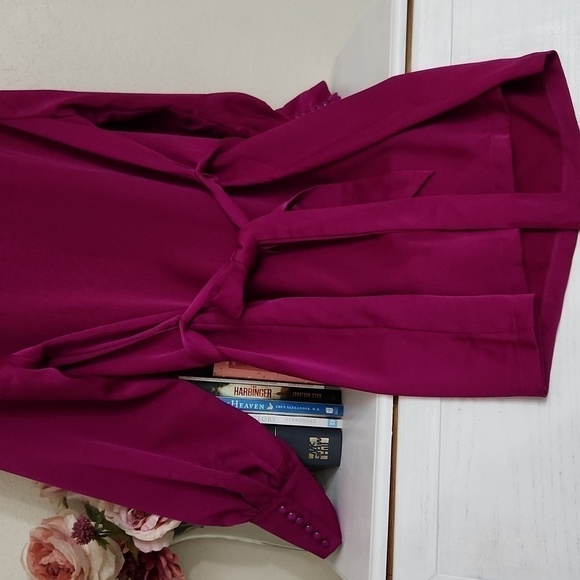 Sexy! Magenta Satin Wrap Dress Deep Neckline Romantic Date Night Concert Y2k - Picture 11 of 12